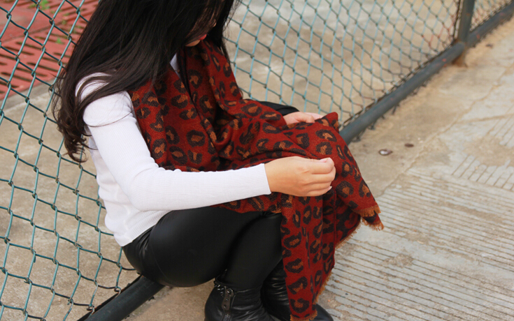 Pretty Leopard Print Scarves Wrap Women Winter Warm Cashmere Panties 195*70CM - Red