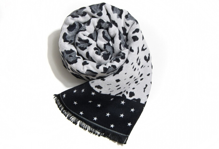 Quality Leopard Print Scarf Shawls Women Winter Warm Cashmere Panties 180*30CM - Black