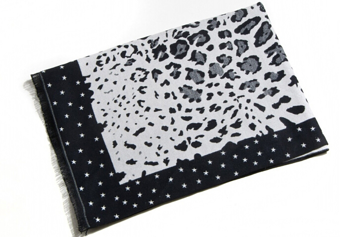 Quality Leopard Print Scarf Shawls Women Winter Warm Cashmere Panties 180*30CM - Black