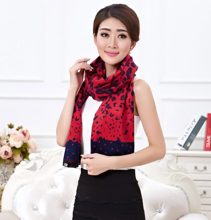 Quality Leopard Print Scarf Shawls Women Winter Warm Cashmere Panties 180*30CM - Red