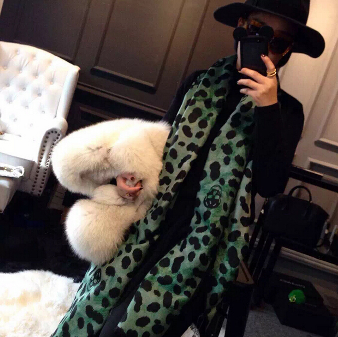 Quality Leopard Print Scarf Shawls Women Winter Warm Cashmere Panties 180*70CM - Green