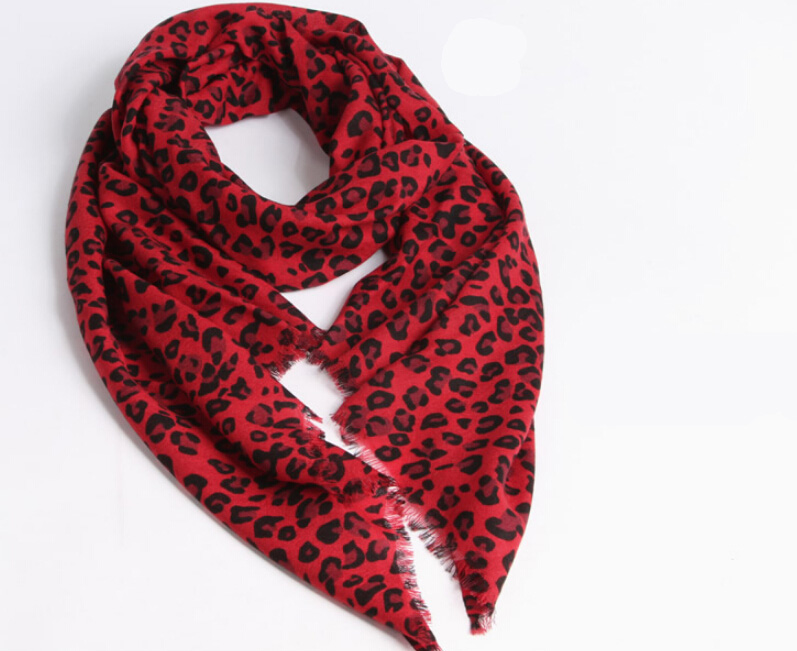 Quality Leopard Print Scarf Shawls Women Winter Warm Wool Panties 185*70CM - Red