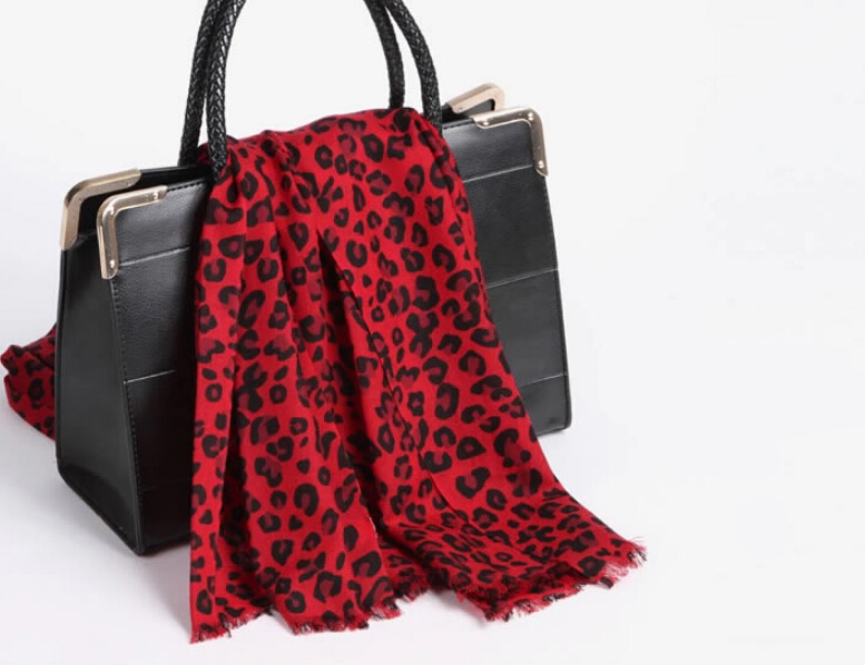 Quality Leopard Print Scarf Shawls Women Winter Warm Wool Panties 185*70CM - Red