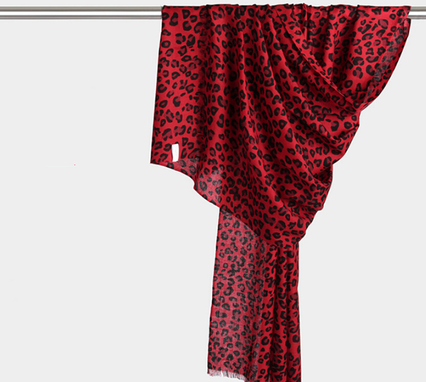 Quality Leopard Print Scarf Shawls Women Winter Warm Wool Panties 185*70CM - Red