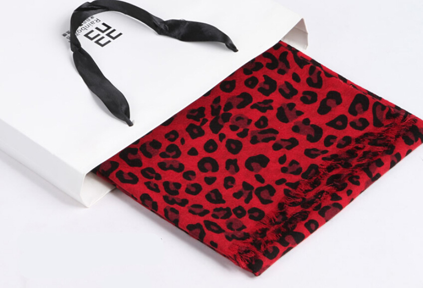 Quality Leopard Print Scarf Shawls Women Winter Warm Wool Panties 185*70CM - Red