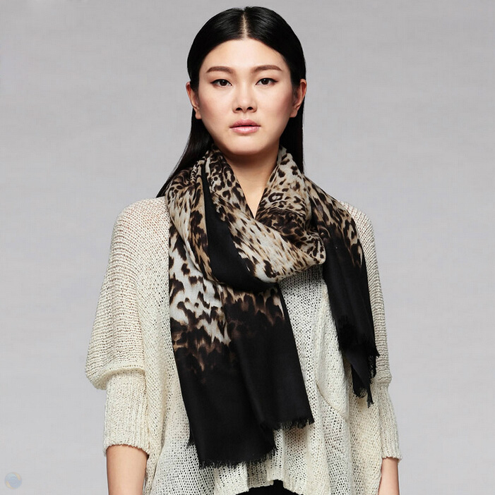 Quality Leopard Print Scarf Shawls Women Winter Warm Wool Panties 200*70CM - Brown