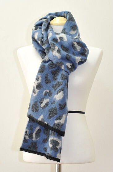 Quality Leopard Print Scarf Shawls Women Winter Warm Wool Panties 221*50CM - Blue