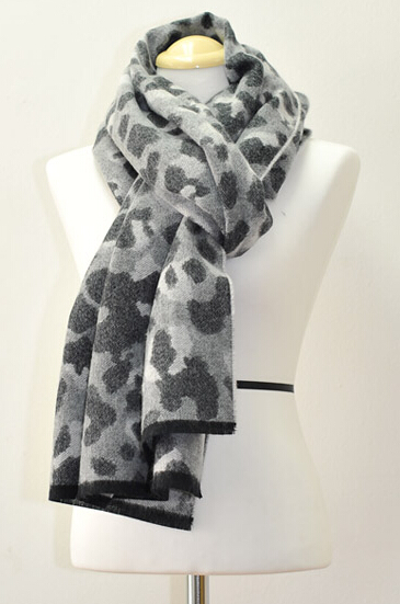 Quality Leopard Print Scarf Shawls Women Winter Warm Wool Panties 221*50CM - Grey