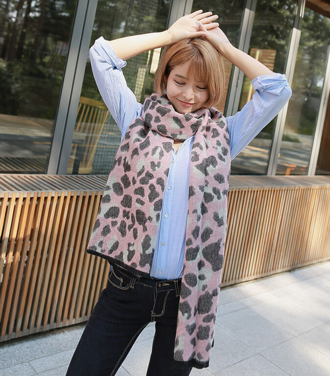 Quality Leopard Print Scarf Shawls Women Winter Warm Wool Panties 221*50CM - Pink