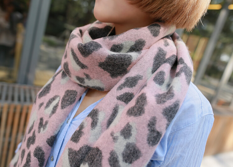Quality Leopard Print Scarf Shawls Women Winter Warm Wool Panties 221*50CM - Pink