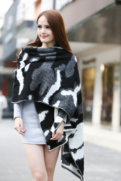 Unique Camo Print Scarf Shawls Women Winter Warm Wool Panties 210*40CM - Black