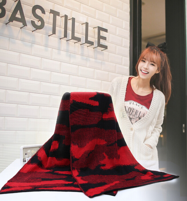 Unique Camo Print Scarf Shawls Women Winter Warm Wool Panties 210*40CM - Red