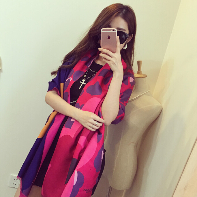 Unique Floral Cow Print Scarf Shawls Women Winter Warm Wool Panties 200*60CM - Rose