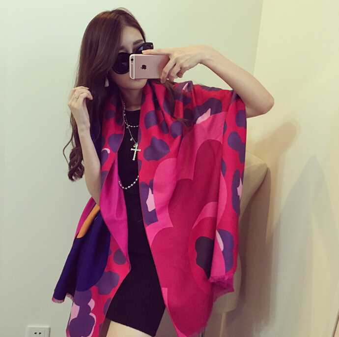 Unique Floral Cow Print Scarf Shawls Women Winter Warm Wool Panties 200*60CM - Rose