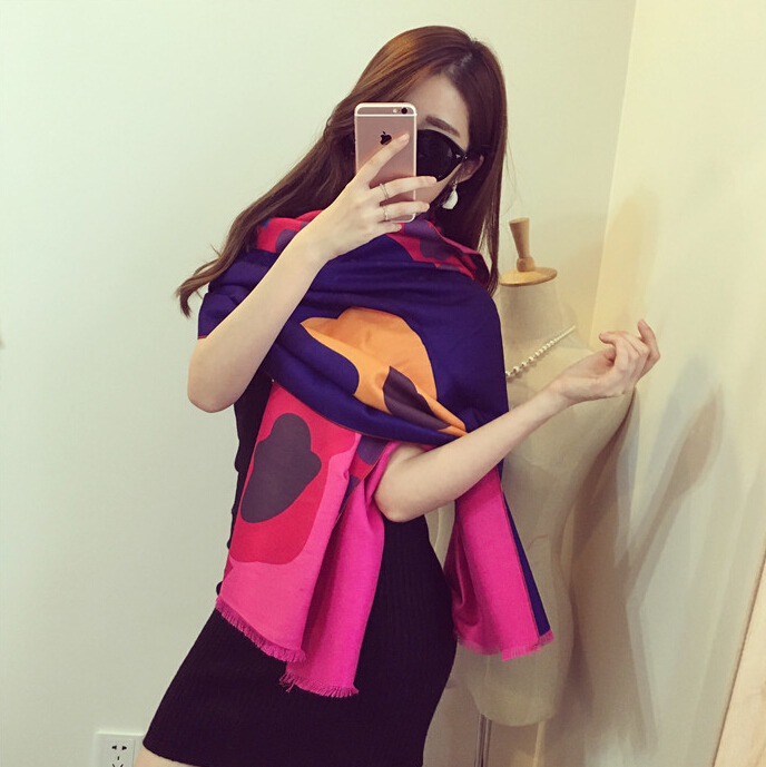 Unique Floral Cow Print Scarf Shawls Women Winter Warm Wool Panties 200*60CM - Rose