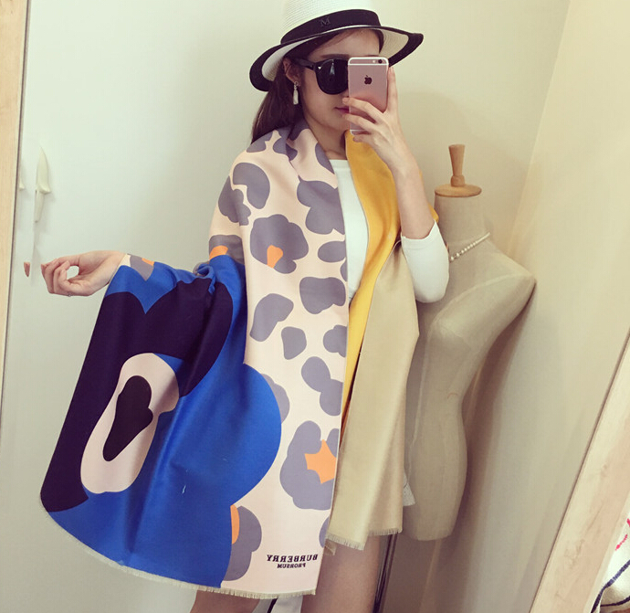 Unique Floral Cow Print Scarf Shawls Women Winter Warm Wool Panties 200*60CM - Yellow