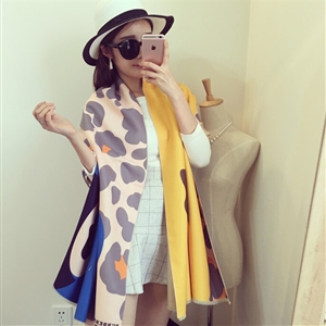 Unique Floral Cow Print Scarf Shawls Women Winter Warm Wool Panties 200*60CM - Yellow
