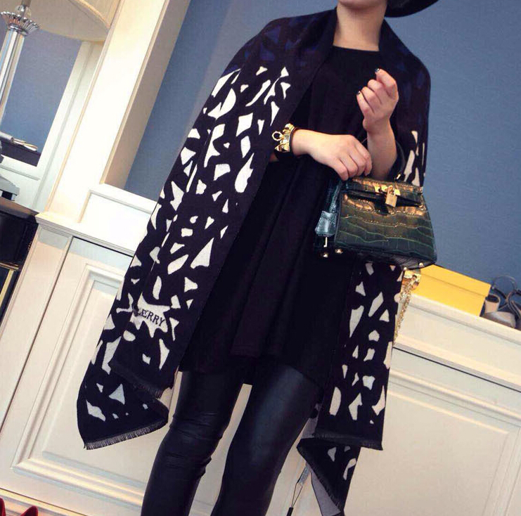 Unique Leopard Print Scarf Shawls Women Winter Warm Wool Panties 200*60CM - Black