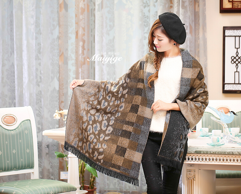 Unique Leopard Print Scarves Wrap Women Winter Warm Cashmere 200*65CM - Coffee