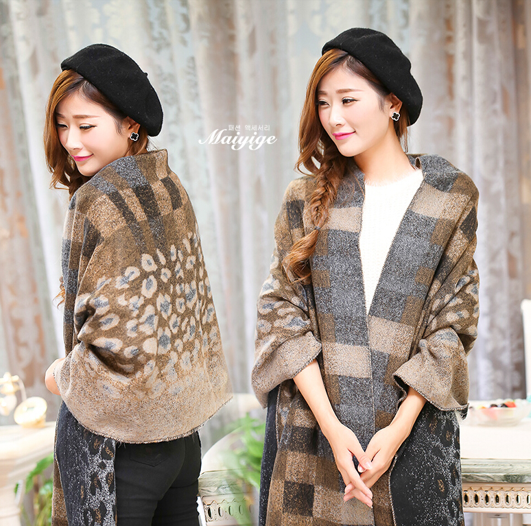 Unique Leopard Print Scarves Wrap Women Winter Warm Cashmere 200*65CM - Coffee