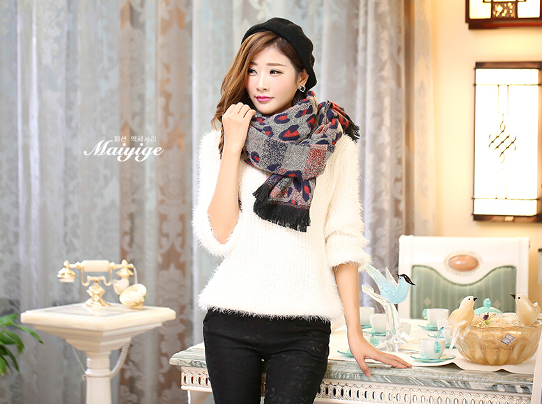 Unique Leopard Print Scarves Wrap Women Winter Warm Cashmere 200*65CM - Colorful