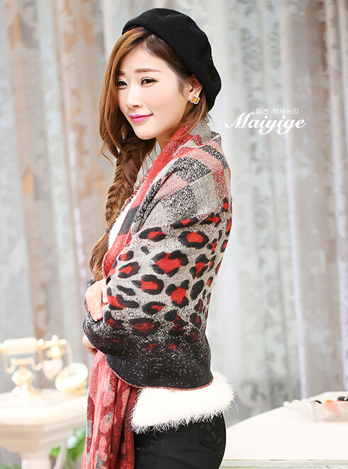Unique Leopard Print Scarves Wrap Women Winter Warm Cashmere 200*65CM - Red