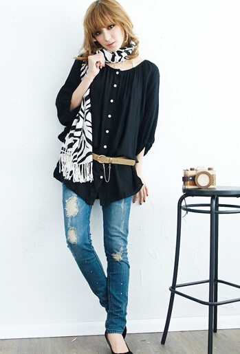 Unique Zebra Print Scarves Wrap Women Winter Warm Cashmere 190*65CM - Black