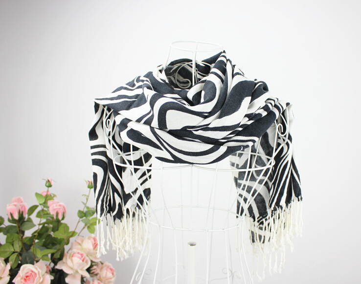 Unique Zebra Print Scarves Wrap Women Winter Warm Cashmere 190*65CM - Black