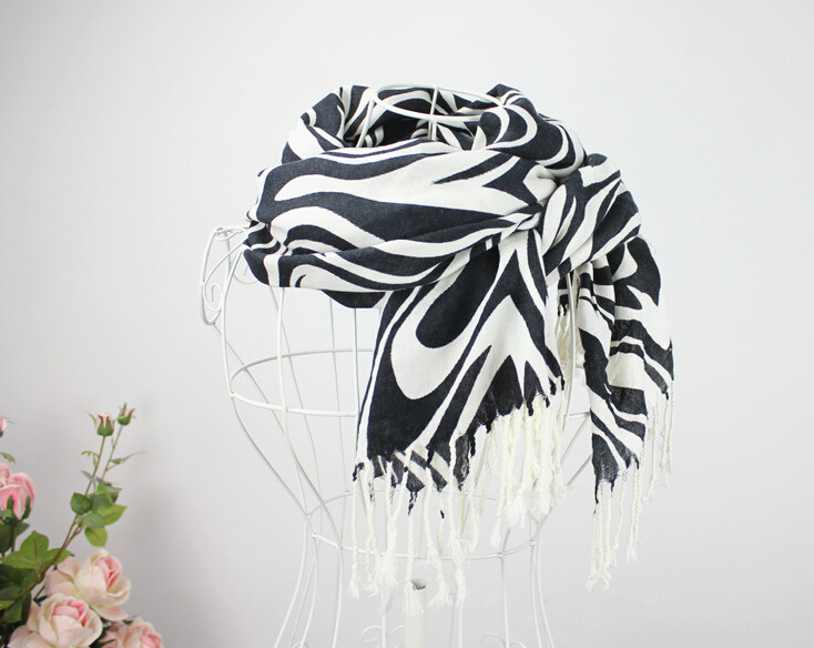 Unique Zebra Print Scarves Wrap Women Winter Warm Cashmere 190*65CM - Black