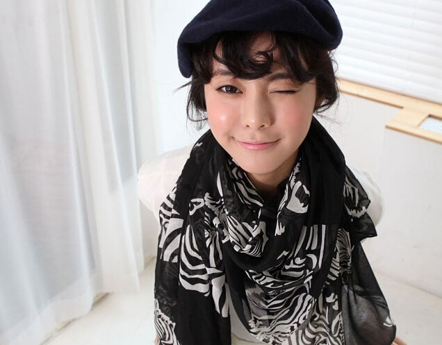 Zebra Print Scarf Scarves For Women Winter Warm Cotton Panties 180*100CM - Black