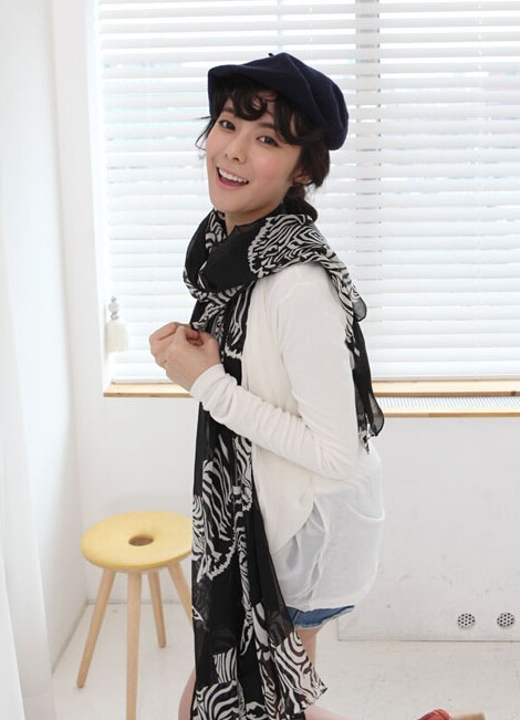 Zebra Print Scarf Scarves For Women Winter Warm Cotton Panties 180*100CM - Black