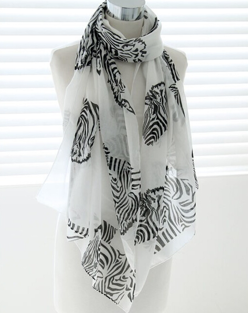 Zebra Print Scarf Scarves For Women Winter Warm Cotton Panties 180*100CM - White
