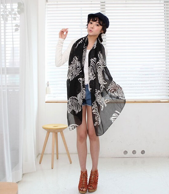 Zebra Print Scarf Scarves For Women Winter Warm Cotton Panties 180*100CM - White