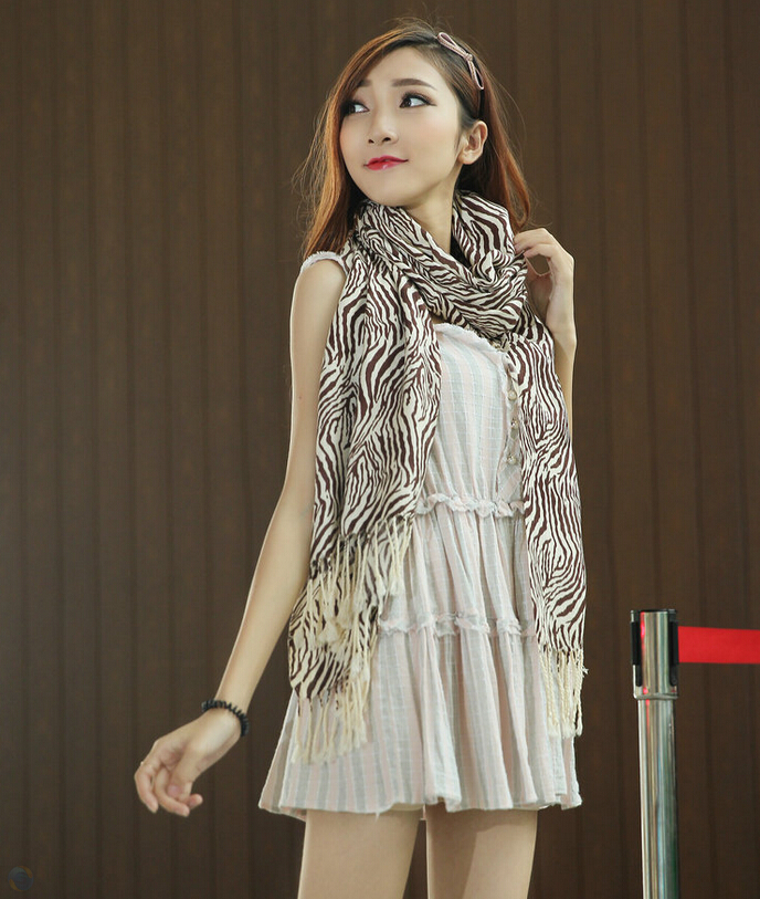 Zebra Print Scarves Wrap Women Winter Warm Cashmere Panties 200*70CM - Brown