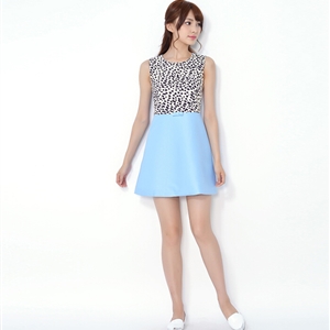 Beautiful Dresses Fall Ladies Leopard Print Zipper Bowknot - Blue