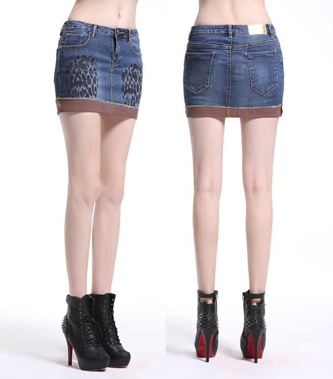 Beautiful Dresses Winter Ladies Leopard Print Denim Zipper Semi Bodycon - Blue
