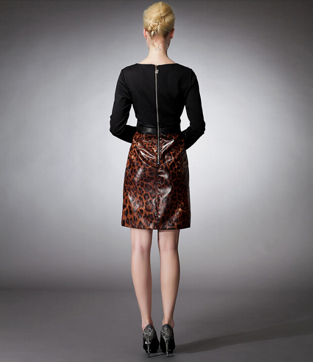 Classy Dresses Leopard Print Women Long Sleeve Knee Length - Brown Black
