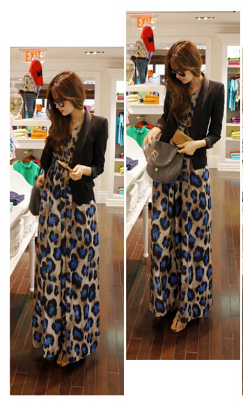 Classy Dresses Summer Girls Chiffon Printed Leopard Print Long - Blue