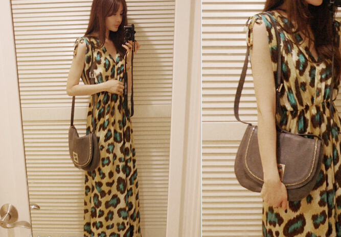 Classy Dresses Summer Girls Chiffon Printed Leopard Print Long - Green