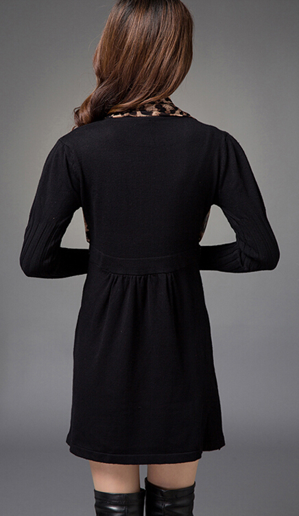 Classy Dresses Winter Ladies Leopard Print Tunic Sweater Knitted - Black