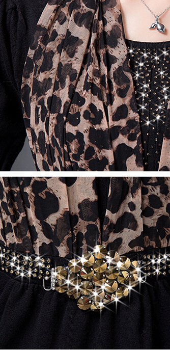 Classy Dresses Winter Ladies Leopard Print Tunic Sweater Knitted - Black
