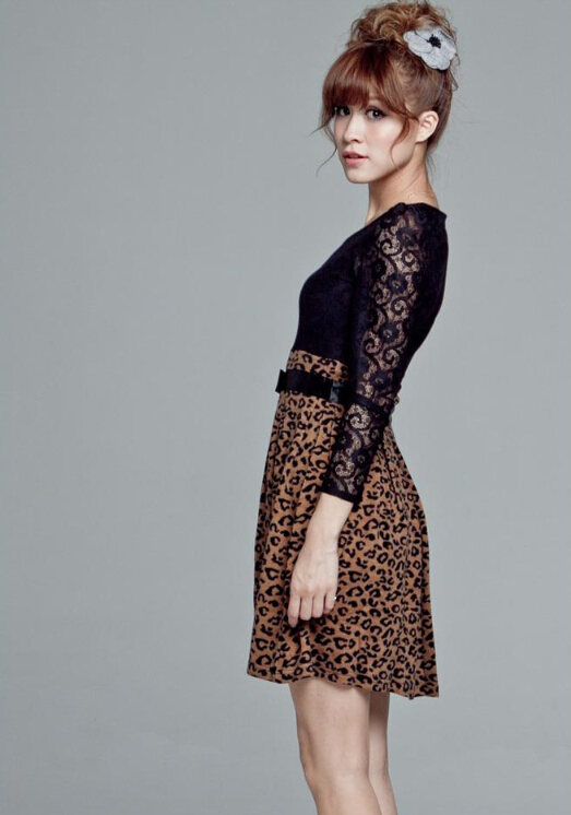 Cute Dresses Spring Girls Printed Long Sleeve Leopard Print Floral - Coffee