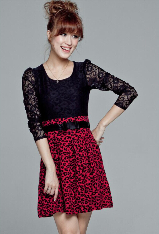 Cute Dresses Spring Girls Printed Long Sleeve Leopard Print Floral - Rose