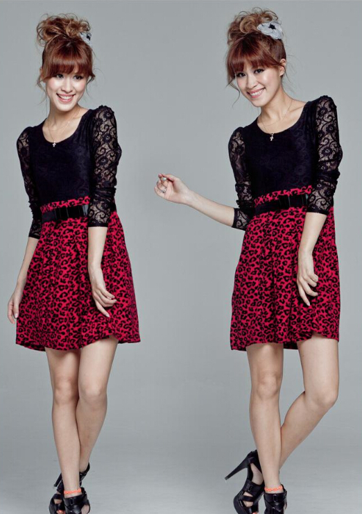 Cute Dresses Spring Girls Printed Long Sleeve Leopard Print Floral - Rose