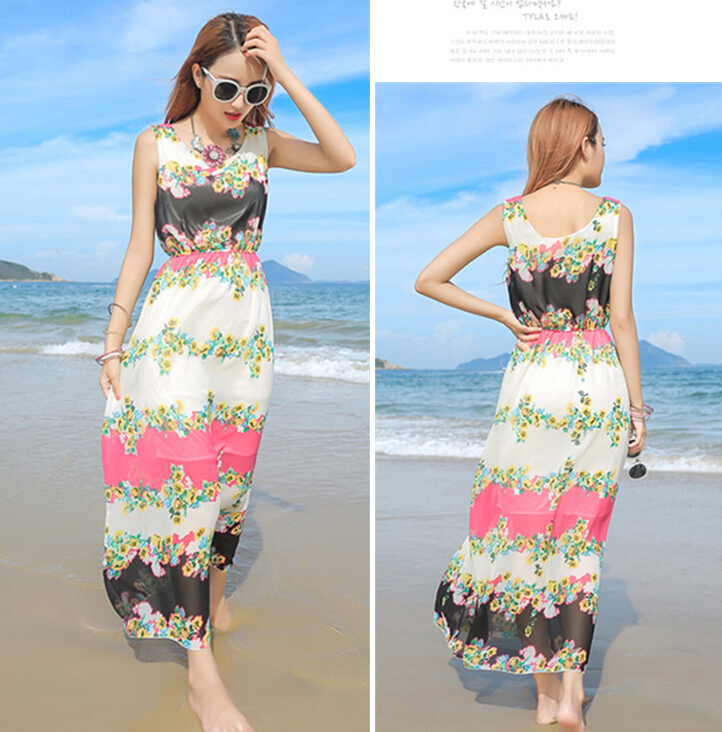 Cute Dresses Summer Girls Affordable Flower Bohemian Coast Chiffon Long - Colorful