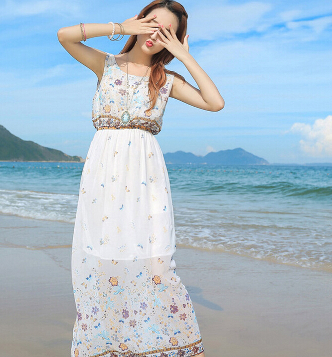Cute Dresses Summer Girls Affordable Flower Bohemian Coast Chiffon Long - White