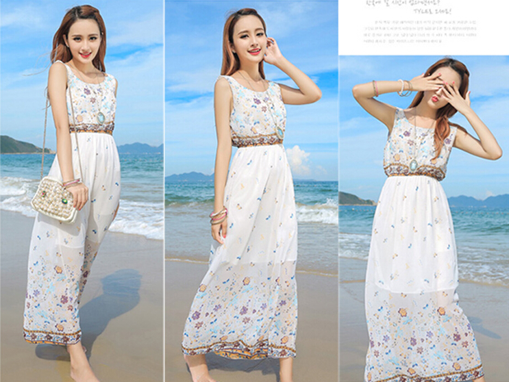 Cute Dresses Summer Girls Affordable Flower Bohemian Coast Chiffon Long - White