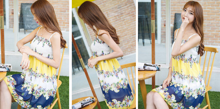 Cute Dresses Summer Girls Affordable Flower Bohemian Coast Chiffon - Yellow