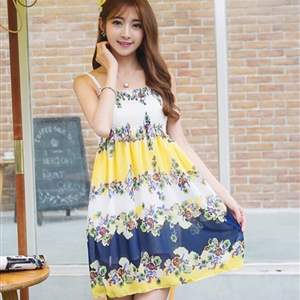 Cute Dresses Summer Girls Affordable Flower Bohemian Coast Chiffon - Yellow