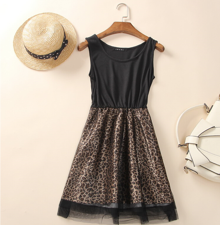 Cute Dresses Summer Ladies Leopard Print Short House Lace - Brown